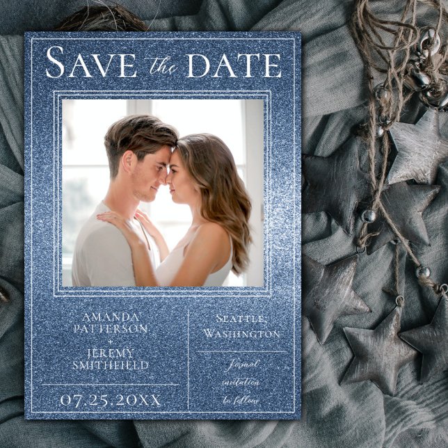 Blue Glitter Photo Save the Date (Blue Glitter Photo Save The Date)