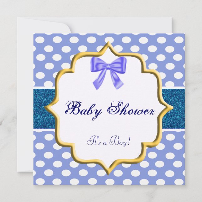 Blue Glitter Polka Dot Baby Shower Invitation (Front)