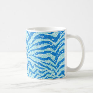 Blue Glitter Print Zebra Stripe Bling Pattern Coffee Mug