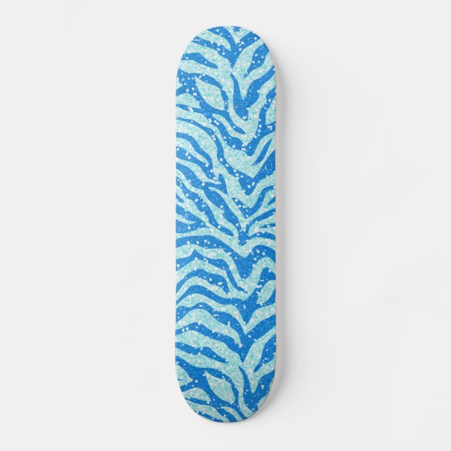 Blue Glitter Print Zebra Stripe Pattern Skateboard (Front)