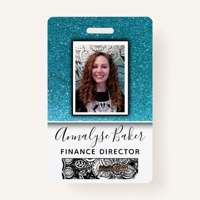 Blue Glitter Professional CNA Nurse Doc Photo Name ID Badge (Front)