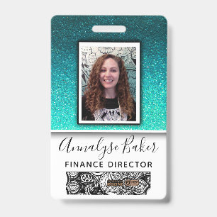 Blue Glitter Professional CNA Nurse Photo Name ID Badge