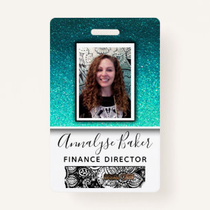 Blue Glitter Professional CNA Nurse Photo Name ID Badge