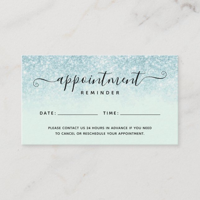 Blue Glitter Salon Spa Appointment Reminder Card (Front)