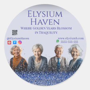 Blue Glitter Seniors Care Homes People Family Classic Round Sticker