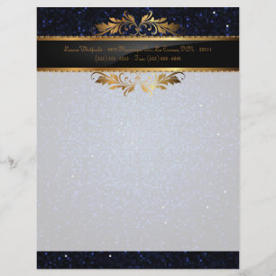 Blue Glitter Sequin Disco Letterhead Stationery