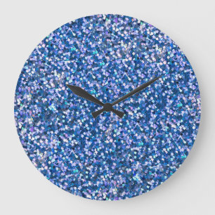 Blue Glitter: Shiny Abstract Background Large Clock