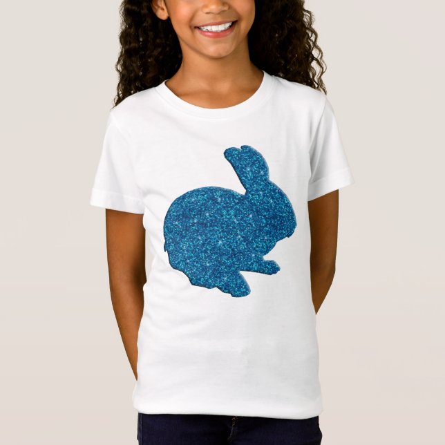 Blue Glitter Silhouette Easter Bunny Shirt (Front)