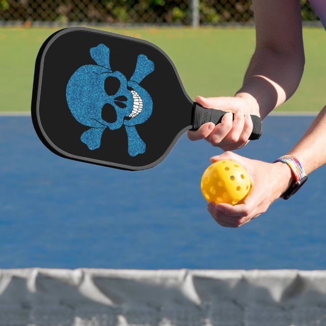Blue Glitter Skull And Crossbones Pickleball Paddle (Insitu)
