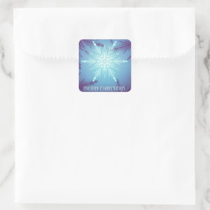 Blue Glitter Snow Star Flakes Square Sticker