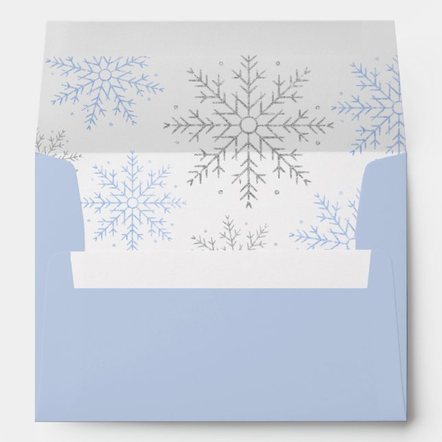 Blue Glitter Snowflake Boy Baby Shower Envelope (Back (Bottom))