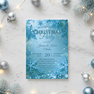 Blue Glitter Snowflake Winter Christmas Party Invitation