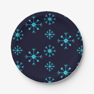 Blue Glitter Snowflakes Paper Plate
