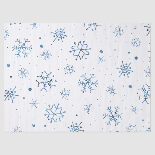 Blue Glitter Snowflakes Tissue Paper (Front)