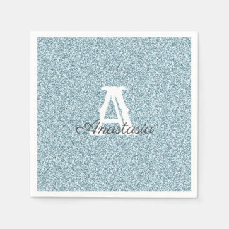 Blue Glitter & Sparkle Monogram  Napkin