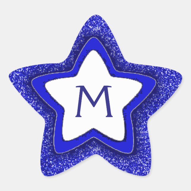 Blue glitter star customisable monogram stickers (Front)