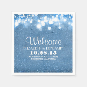blue glitter string lights wedding napkins