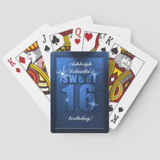 Blue Glitter Sweet 16 Birthday Playing Cards