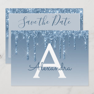 Blue Glitter Sweet 16 Save the Date Invitation