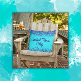 Blue Glitter & Text on Teal- Coolest Vibes Only Cushion