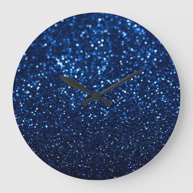 Blue Glitter Texture Festive Sparkle Large Clock (Front)
