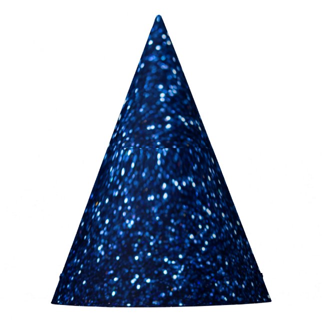 Blue Glitter Texture Festive Sparkle Party Hat (Front)