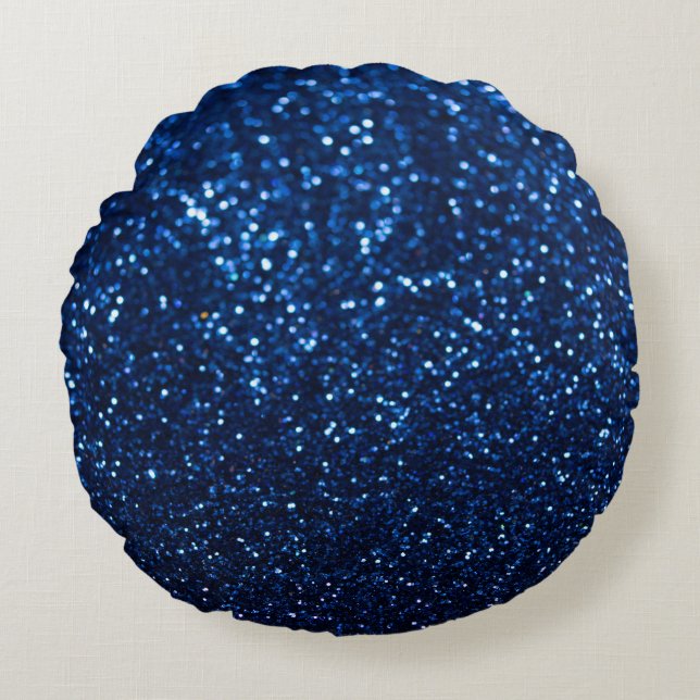 Blue Glitter Texture Festive Sparkle Round Cushion (Front)