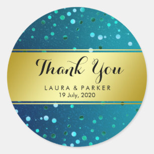Blue Glitter Thank You Wedding Confetti Classic Round Sticker