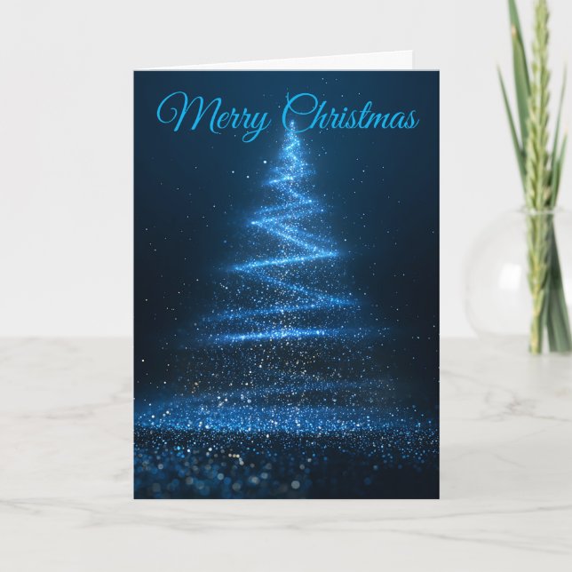 Blue Glitter Tree  Holiday Card (Front)