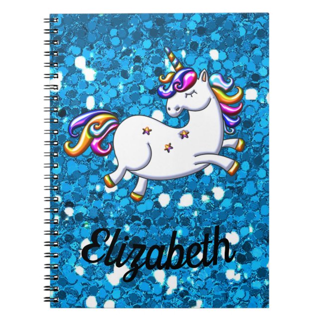Blue Glitter Unicorn Notebook (Front)