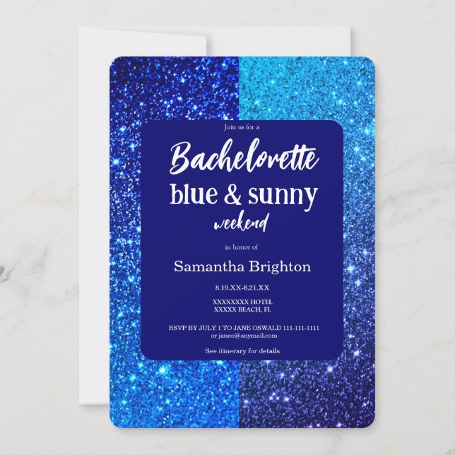 Blue Glitter Weekend Bachelorette  Invitation (Front)