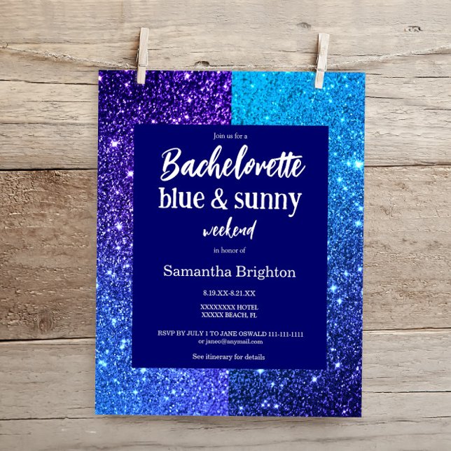 Blue Glitter Weekend Bachelorette  Invitation (Creator Uploaded)
