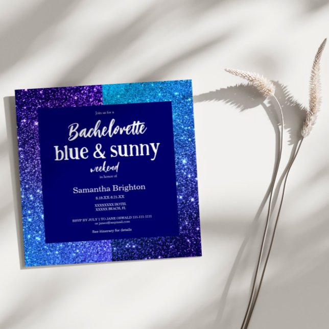 Blue Glitter Weekend Bachelorette Party Invitation (Creator Uploaded)