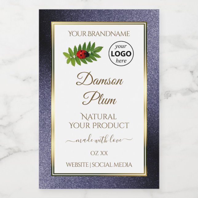 Blue Glitter White Gold Product Label Ladybug Logo (Single Label)