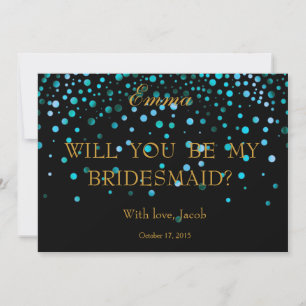Blue Glitter Will You Be My Bridesmaid Invitation