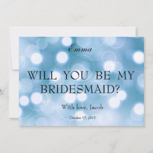 Blue Glitter Will You Be My Bridesmaid Invitation