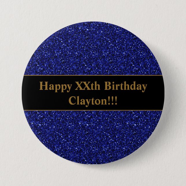 Blue Glitter With Message Birthday 7.5 Cm Round Badge (Front)