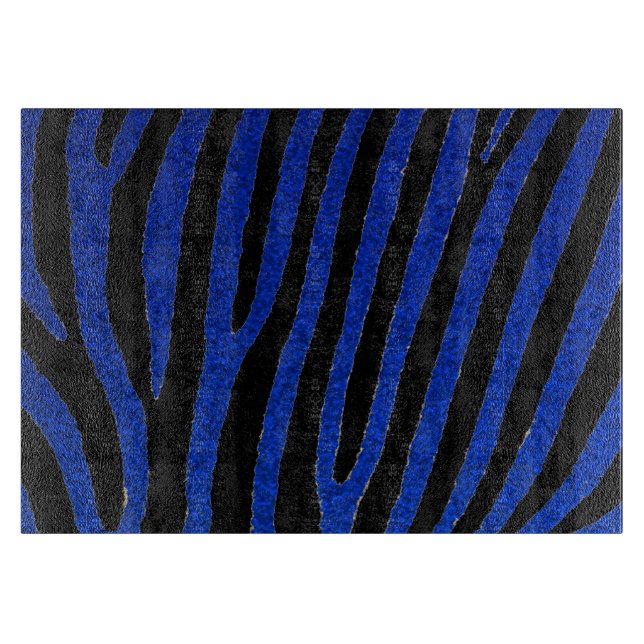 Blue glitter zebra stripes glass cutting board (Front)