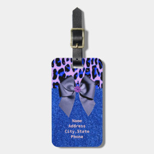 Blue Glitters and Leopard Print Luggage Tag