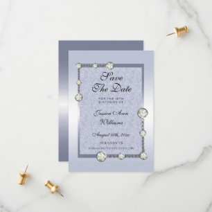 Blue Glitters & Diamond Decoration Birthday  Save The Date