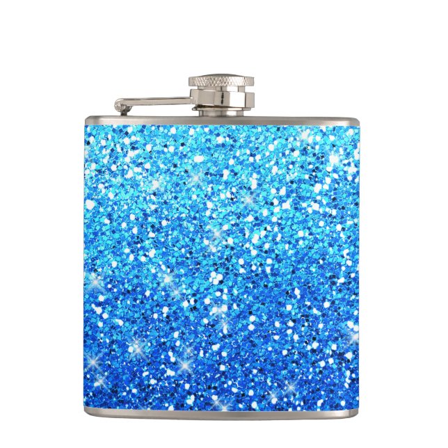 Blue Glitters Sparkles Texture Hip Flask (Front)