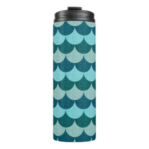 Blue Glittery Mermaid Scales Pattern Thermal Tumbler