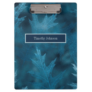 Blue Glittery Oak Leaves Clipboard