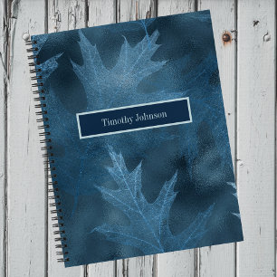 Blue Glittery Oak Leaves Notebook