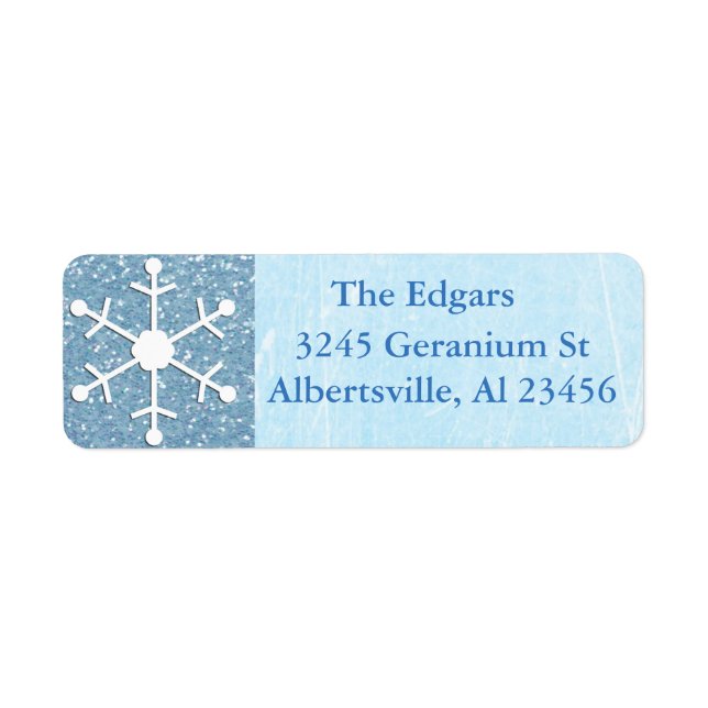 Blue Glittery Snowflake Address Return Label (Front)