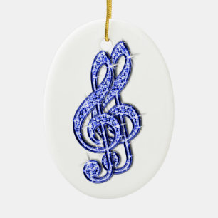 Blue Glitzy Sparkly Diamond Music Notes Ceramic Tree Decoration