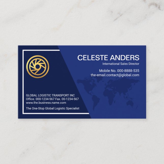 Blue Global Layers White Frame CEO Business Card (Front)