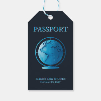 Blue Globe Passport Travel Baby Shower Gift Tags