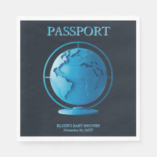 Blue Globe Passport Travel Baby Shower Napkin