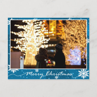 Blue Glossy Snow Flakes Photo Christmas Postcard